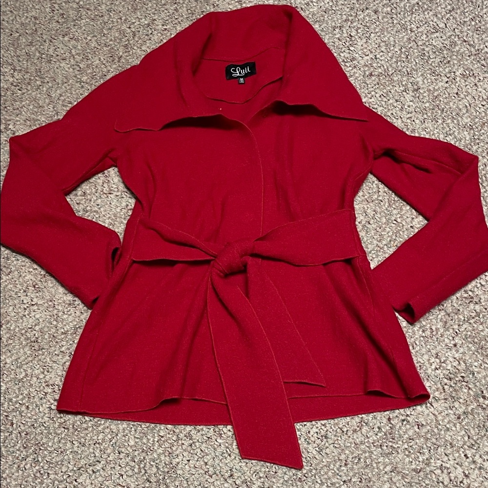 100% wool belted oversized collar Red cardigan Jacket